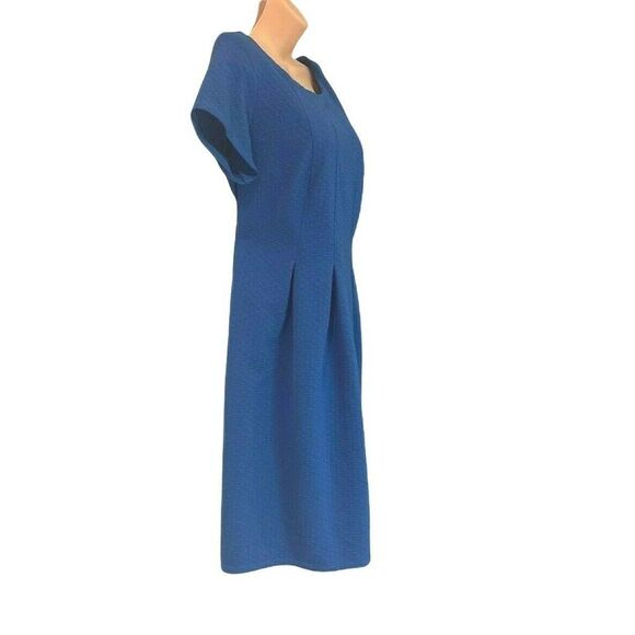 TAYLOR Mid-Weight Royal Blue Textured Knit Knee Length Office Career Dress - Picture 4 of 11